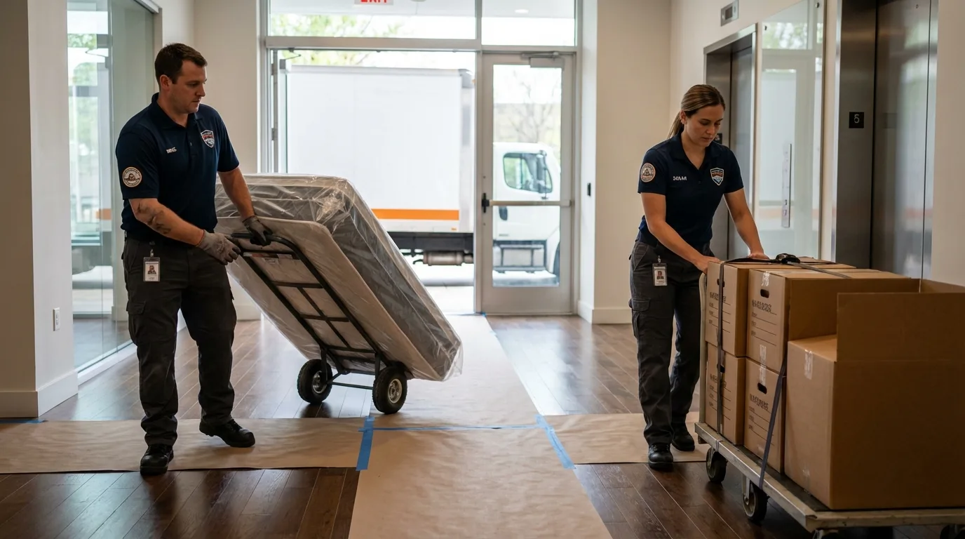 Professional apartment movers loading elevator in Voorheesville, NY